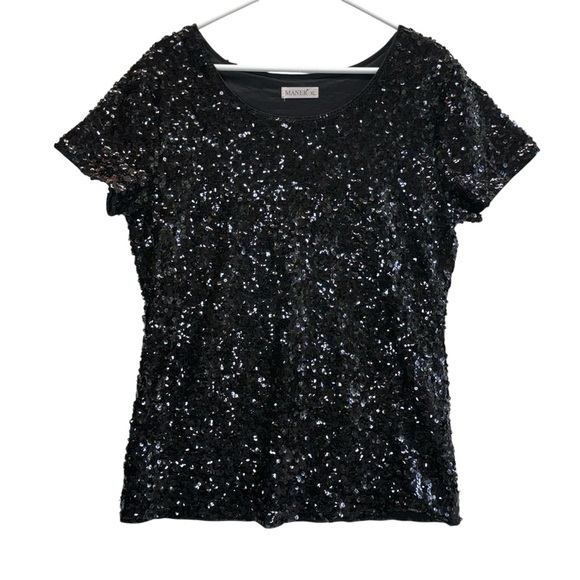 Manor Black Sequin Blouse. Size XL - Picture 3 of 9